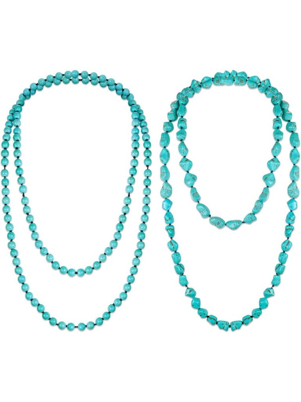 Turquoise Beaded Necklace Set - 47.5" Long Multi-Strand Layered Jewelry